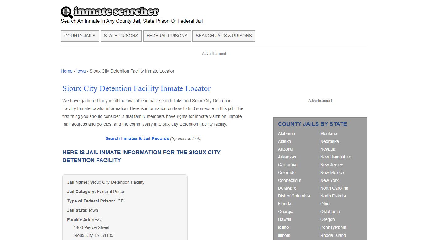 Sioux City Detention Facility Inmate Locator - Inmate Searcher